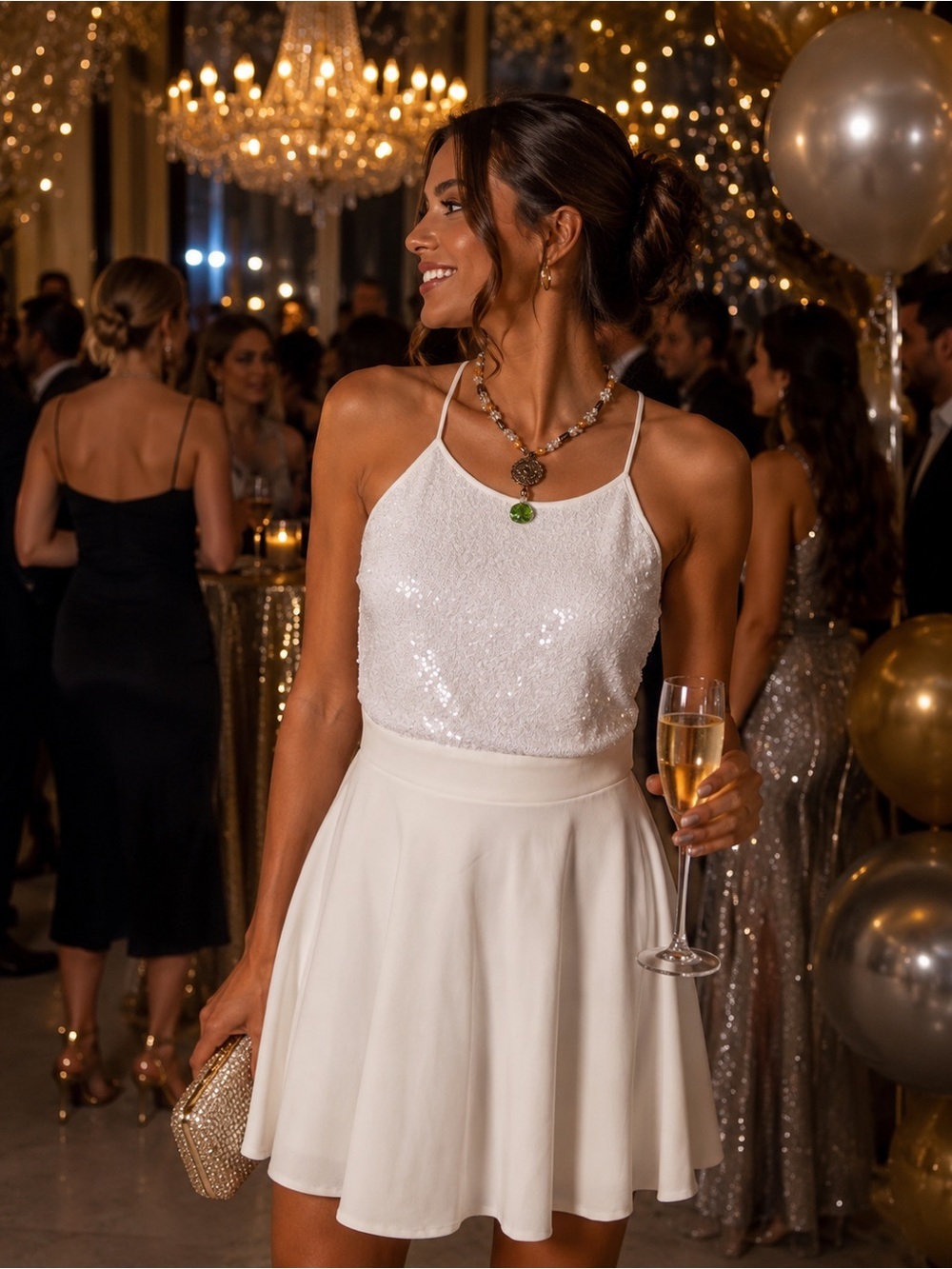 Emerald Sundae White Sequin Halter Dress size 7
